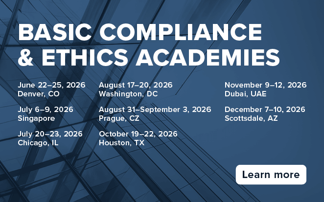 SCCE Basic Compliance & Ethics Academies | Various dates and locations | Learn more 
